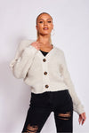 Beige Button Detail Oversized Cropped Cardigan