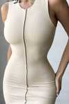 Beige Ribbed Exposed Seam Sleeveless Midi Dress