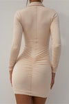 Beige Collared Button Down Bodycon Shirt Dress