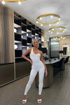 White Asymmetric Cut Out Chain Detail Jumpsuit