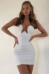 White Ruched Underwired Bandeau Bodycon Mini Dress