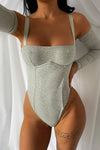 Light Grey Ribbed Removable Sleeve Bodysuit
