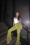 Green Slinky High Waist Flared Leg Trousers