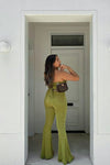 Green Slinky High Waist Flared Leg Trousers