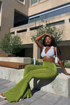 Green Slinky High Waist Flared Leg Trousers