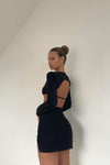 Black Slinky Bustier Detail Crop Top & Mini Skirt
