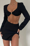 Black Slinky Bustier Detail Crop Top & Mini Skirt