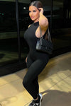 Black Ribbed High Neck Sleeveless Jumpsuit