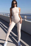 Black Ribbed High Neck Sleeveless Jumpsuit