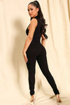 Black Ribbed High Neck Sleeveless Jumpsuit