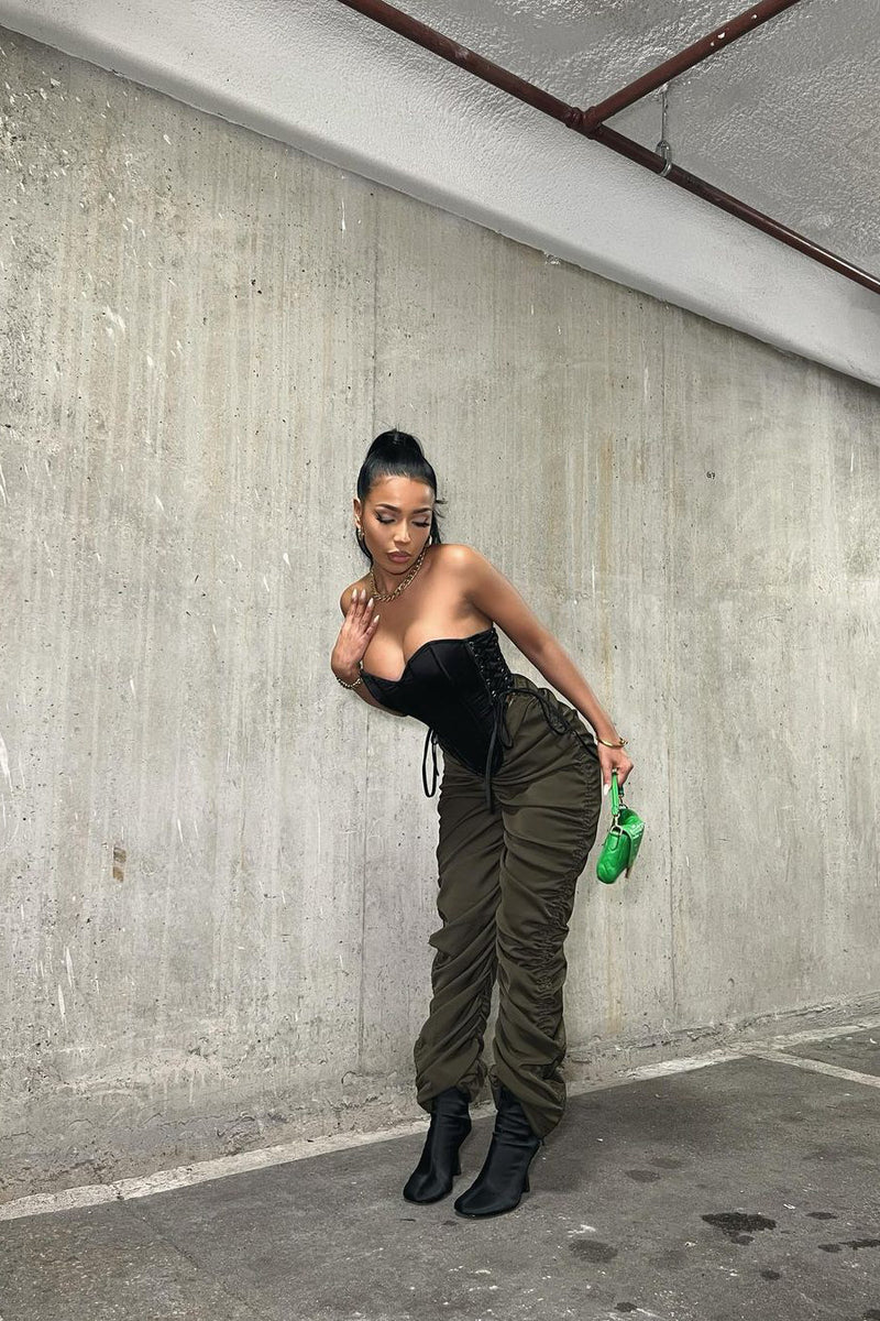 Black Satin Boned Bustier Lace Up Corset Crop Top