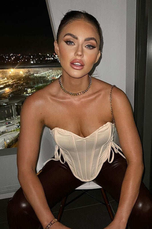 Black Satin Boned Bustier Lace Up Corset Crop Top