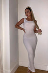 White Ribbed Backless Bodycon Maxi Dress