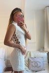 White Stacked Side Lace Sleeveless Mini Dress