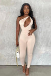 Beige Cut Out Asymmetric One Shoulder Jumpsuit