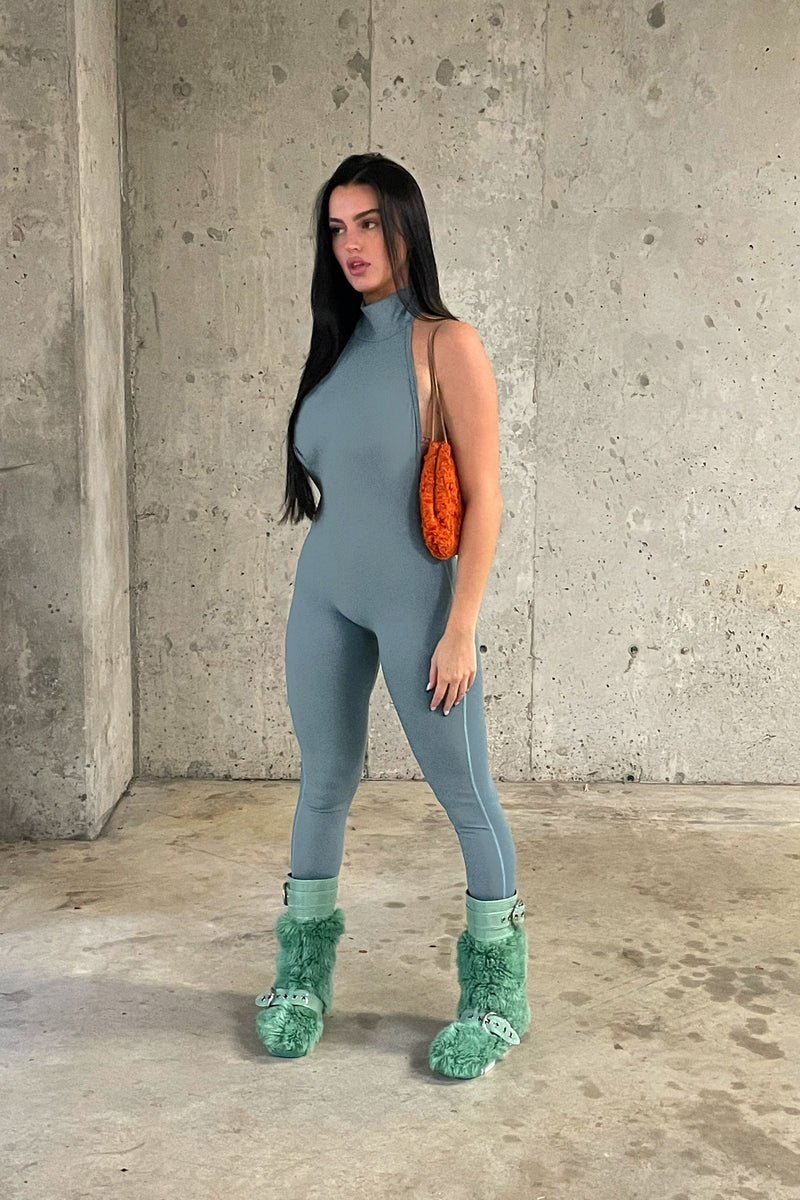 Grey Halterneck Backless Sleeveless Jumpsuit