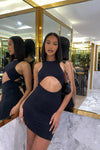 Black Cut Out Detail Racer Neckline Mini Dress