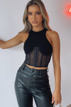 Black Mesh Panel Corset Boned Crop Top
