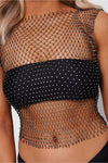 Black Diamante Mesh Fishnet Crop Top