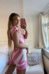 Pink Swirl Print Knitted Cut Out Playsuit