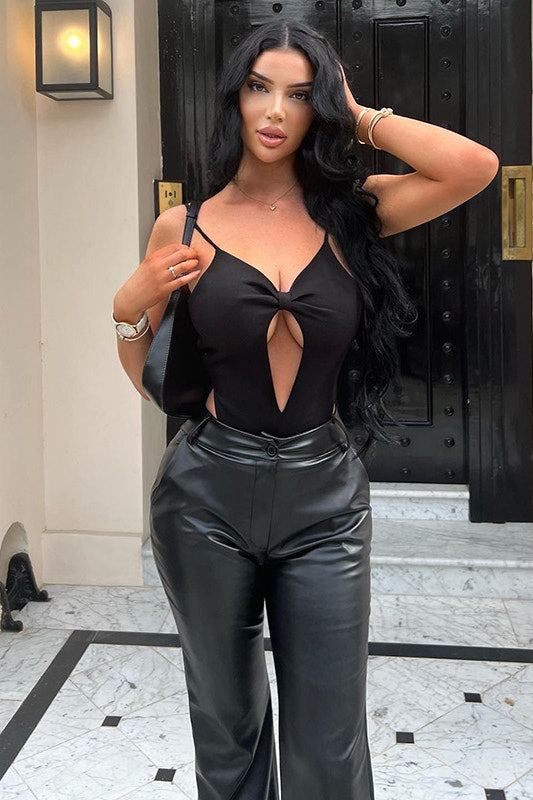 Black Cut Out Tear Drop Backless Bodysuit
