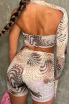 Pink Abstract Print One Shoulder Cut Out Playsuit