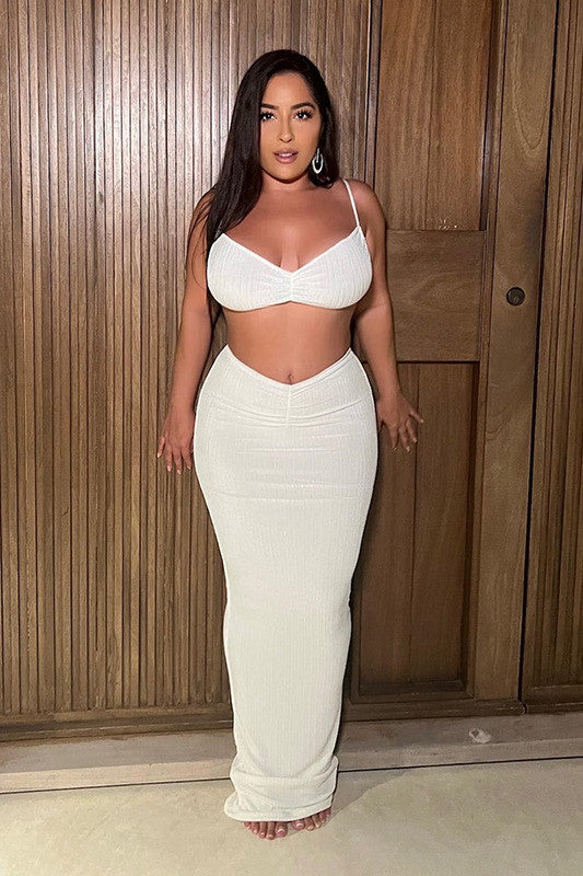 Pink Slinky Ribbed Crop Top & Maxi Skirt Co-Ord