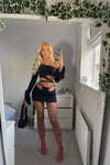 Black Off Shoulder Cut Out Tie Detail Co-Ord