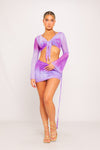 Purple Mesh Tie Dye Crop Top & Mini Skirt Co-Ord