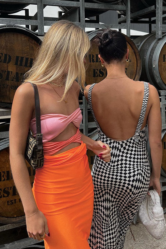 Orange Cut Out Colour Block Bodycon Maxi Dress