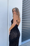 Black Zebra Embossed Cut Out Midi Dress