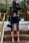 Black Cut Out Braid Detail Crop Top & Mini Skirt