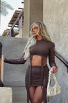Brown Cut Out Braid Detail Crop Top & Mini Skirt