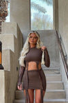 Brown Cut Out Braid Detail Crop Top & Mini Skirt