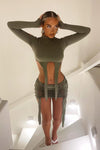 Khaki Cut Out Braid Detail Crop Top & Mini Skirt
