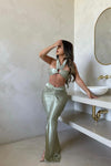 Light Sage Satin Halterneck Ruched Detail Co-Ord Set
