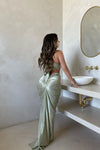 Light Sage Satin Halterneck Ruched Detail Co-Ord Set