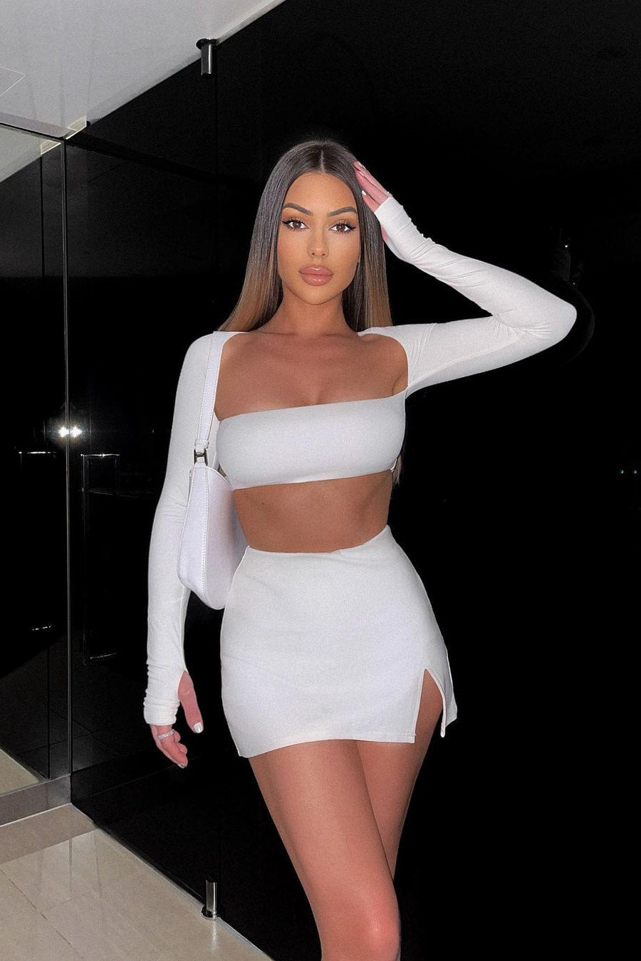 White Square Neck Tie Back Crop Top & Mini Skirt