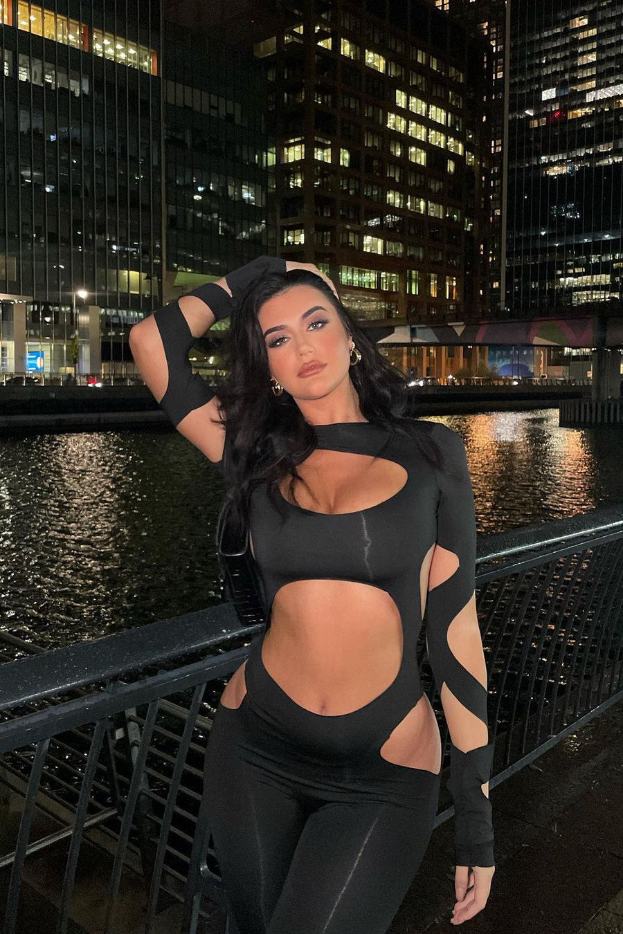 Black Cut Out Detail Long Sleeve Jumpsuit