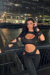 Black Cut Out Detail Long Sleeve Jumpsuit