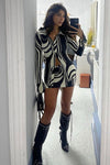 Black Abstract Longline Shirt & Mini Skirt