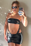 Black Faux Leather Bandeau Top & Mini Skirt Co-ord