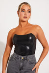 Black Faux Leather Boned Corset Crop Top