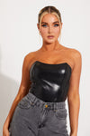 Black Faux Leather Boned Corset Crop Top