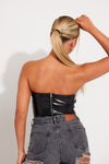 Black Faux Leather Boned Corset Crop Top