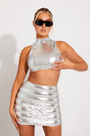 Silver Metallic Padded Puffer Mini Skirt