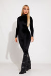 Black Velvet High Neck Long Sleeve Jumpsuit