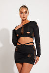 Black Braid Cut Out Detail Crop Top & Mini Skirt 