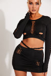 Black Braid Cut Out Detail Crop Top & Mini Skirt 