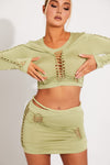 Green Braid Cut Out Detail Crop Top & Mini Skirt 